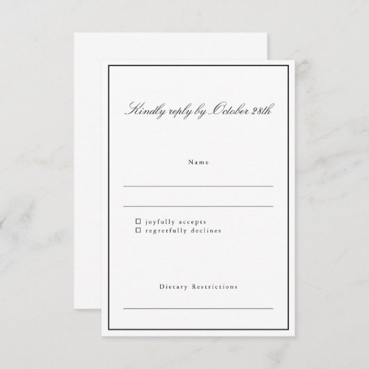 Cartons Réponse Formal Classic Border Script Mariage élégant (Devant / Derrière)