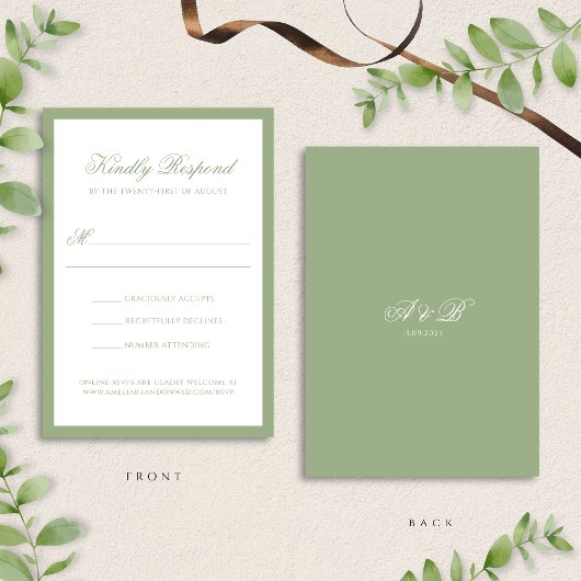 Cartons Réponse Formal Classic Sage Green Monogram Script Wedding