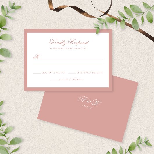 Cartons Réponse Formal Dusty Rose Border Monogram Script Wedding