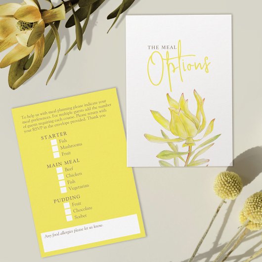 Cartons Réponse Formule de repas Mariage à la tulipe jaune leucade