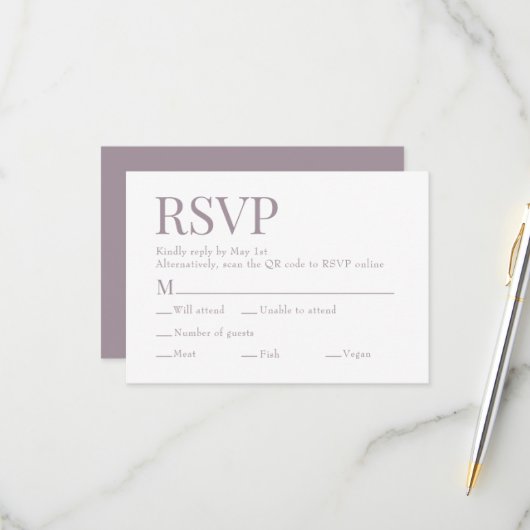 Cartons Réponse Français Lilac Scan Qr Code Mariage de choix de re (Devant/Arrière en situation)
