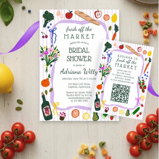 Cartons Réponse FRESH OFF THE MARKET Bridal Shower CUSTOM QR Code