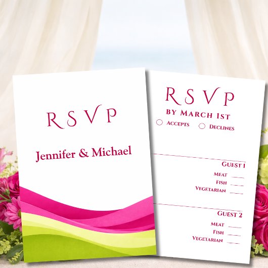 Cartons Réponse Fuchsia and Lime Green Modern Wedding 