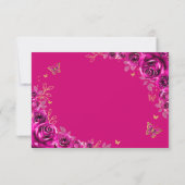 Cartons Réponse Fuchsia Pink Gold Floral Quinceanera Reply (Dos)