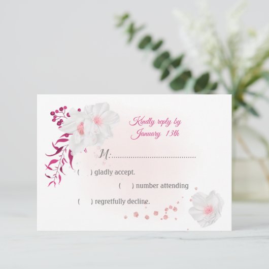 Cartons Réponse fuchsia romantique et fleurs blanches botanique (Debout devant)