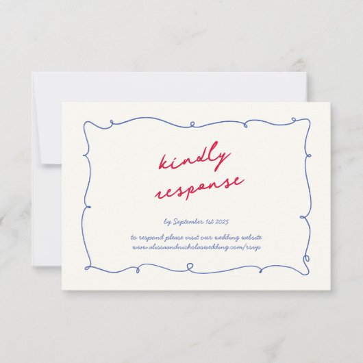 Cartons Réponse Fun Whimsical Wavy Bright Border & Script Mariage (Devant)
