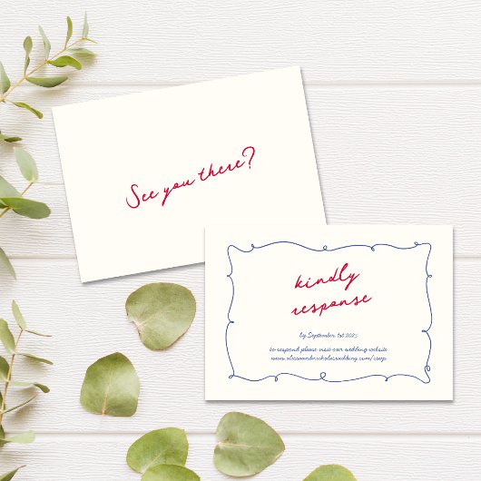 Cartons Réponse Fun Whimsical Wavy Bright Border & Script Mariage