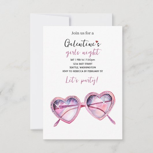 Cartons Réponse Galentines Party Invite | Heart Shaped Sunglasses (Devant)