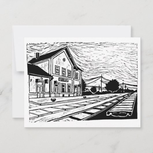 Cartons Réponse Gare de Lovrin Linogravure (Devant)