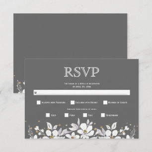Cartons Réponse Garland fleuri blanc et bijoux mariage gris