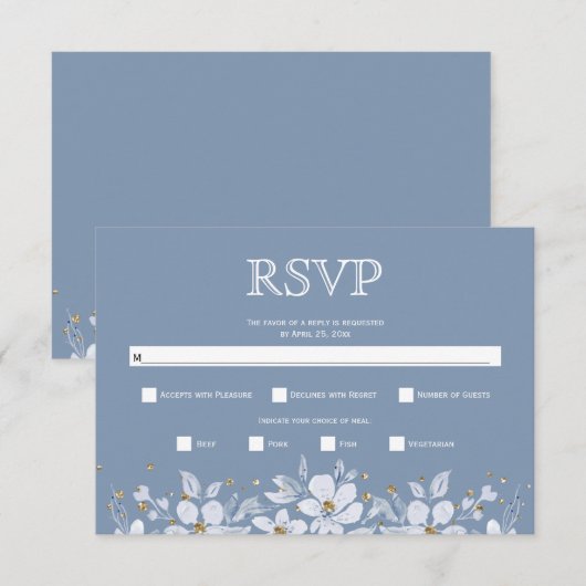 Cartons Réponse Garlande florale blanche et bijoux mariage bleu po (Devant / Derrière)