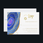 Cartons Réponse Geode bleu avec le bat mitzvah ou la barre Mitzvah<br><div class="desc">Ce bat mitzvah ou réponse élégant et moderne de Mitzvah de barre carde les pierres bleues à la mode de geode d'aquarelle de caractéristique avec le manuscrit,  l'étoile de David,  et les accents manuscrits d'or de faux.</div>
