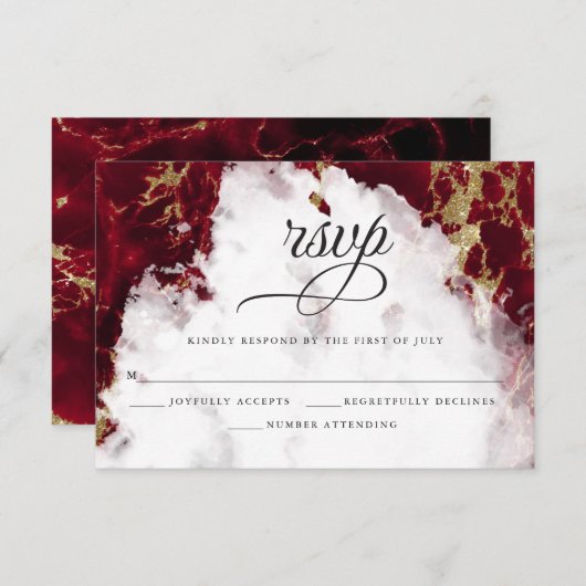 Cartons Réponse Géode d'aquarelle rouge Ruby BarefootBride™ (Devant / Derrière)