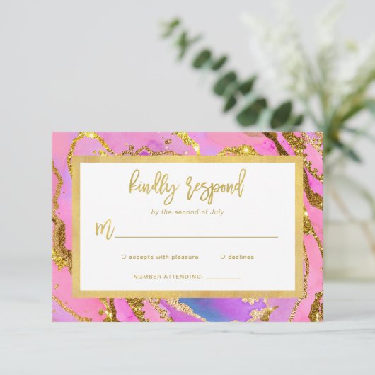 Cartons Réponse Géode rose et or (Debout devant)