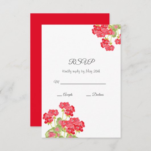 Cartons Réponse Geraniums d'aquarelles rouges 2 (Devant / Derrière)