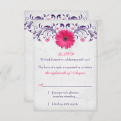 Cartons Réponse Gerber rose Daisy Violet Gris Gris Floral Mariage (Devant / Derrière)