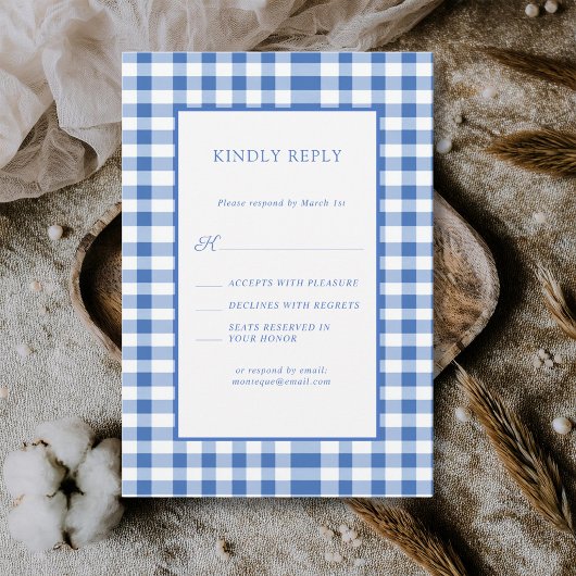 Cartons Réponse Gingham à carreaux bleus bébé Mariage rustique