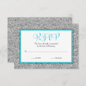 Cartons Réponse Glam Faux Parties scintillant Argent Turquoise Ble (Devant / Derrière)
