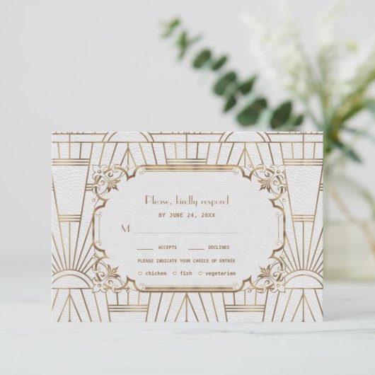 Cartons Réponse Glam Gold Great Gatsby White Art Déco Mariage des  (Debout devant)