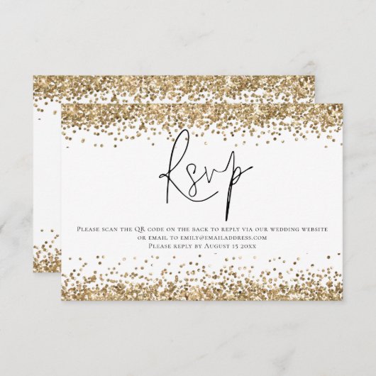 Cartons Réponse Glam Gold Parties scintillant QR Code Mariage de s (Devant / Derrière)