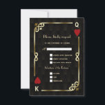 Cartons Réponse Glam Royal Gold Black Art Déco Mariage des années<br><div class="desc">Unique Casino Royale et Great Gatsby conception de carte à thème. Il présente un style art déco vintage, un cadre rompu de Roaring des années 1920 avec fausse feuille d'or Fleur-de-lis, coeurs rouges, Q et K sur deux coins (simulant des cartes à jouer), sur arrière - plan motif Art déco...</div>