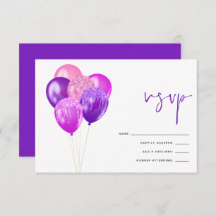 Cartons Réponse Glittery Fuchsia Mauve Balloon 60e fête d'annivers