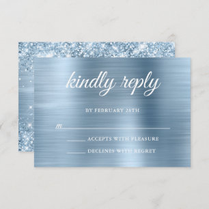 Cartons Réponse Glittery Light Blue Foil Répondre Kindly Mariage