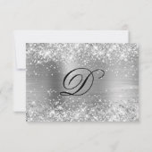 Cartons Réponse Glittery Silver Foil Monogramme Répondre gentiment (Dos)