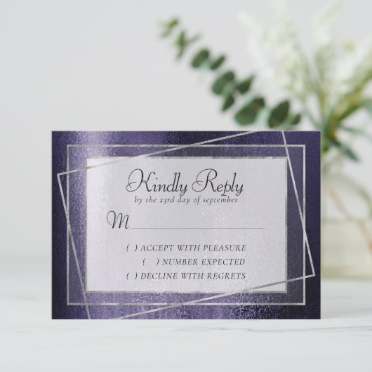 Cartons Réponse Glitzy Foil | Indigo Midnight Purple Faux Sparkle (Debout devant)