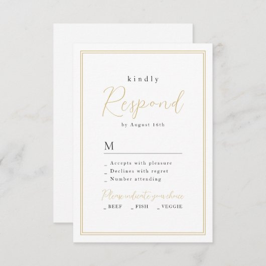 Cartons Réponse Gold Black Simple Elegance Romantique Script Maria (Devant / Derrière)