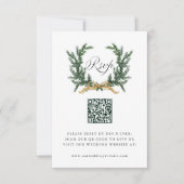 Cartons Réponse Gold Bow & Green Pine Wreath Wedding QR Code (Devant)