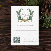 Cartons Réponse Gold Bow & Green Pine Wreath Wedding QR Code