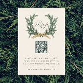Cartons Réponse Gold Bow & Green Pine Wreath Wedding QR Code Ivory