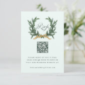 Cartons Réponse Gold Bow & Green Pine Wreath Wedding QR Code Mint (Debout devant)
