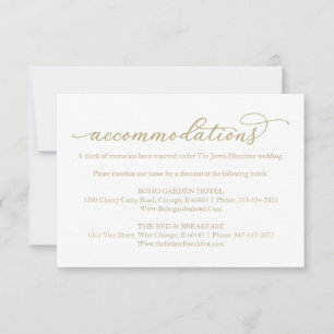 Cartons Réponse Gold Calligraphie Mariage Hôtel Hébergements