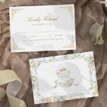 Cartons Réponse Gold Crest Royal Indian White Peacock Mariage<br><div class="desc">Elégante carte RSVP avec une crête vintage avec un cadre doré magnifique.</div>