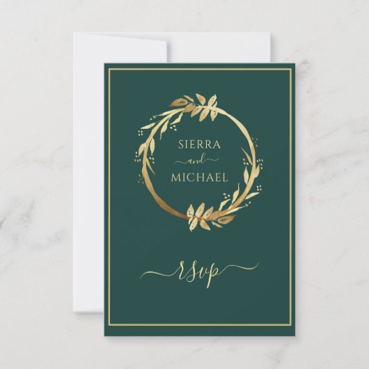 Cartons Réponse Gold Emerald Green Eucalyptus Wreath Mariage (Devant)