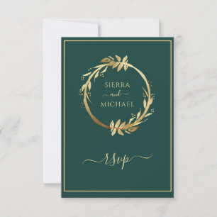 Cartons Réponse Gold Emerald Green Eucalyptus Wreath Mariage