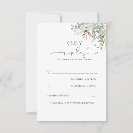 Cartons Réponse Gold Greenery et Eucalyptus Foliage Mariage (Devant)