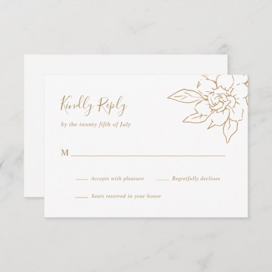 Cartons Réponse Gold Line Art Floral Mariage élégant (Devant / Derrière)