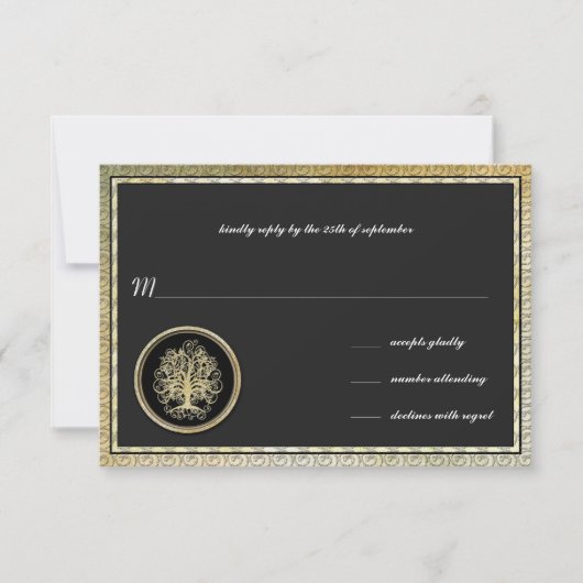 Cartons Réponse Gold Metallic Swirl Tree Gold Bordure d'or Mariage (Devant)