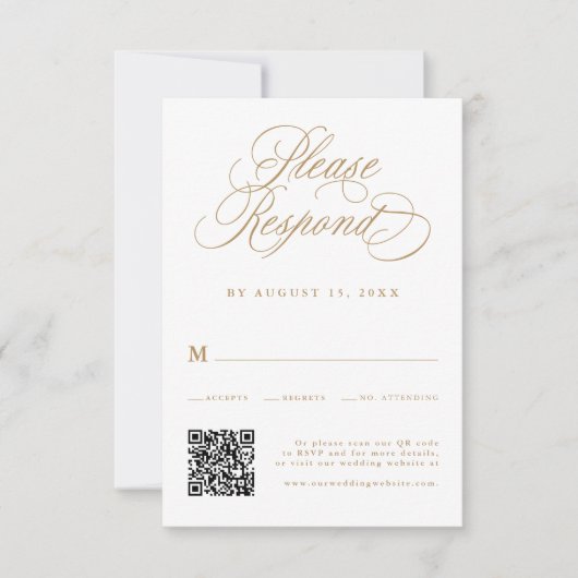 Cartons Réponse Gold Romantic Calligraphy Mariage QR Code (Devant)