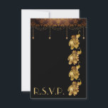 Cartons Réponse Golden Peacocks, ancien Mariage Art déco égyptien<br><div class="desc">Cette carte RSVP de mariage élégante présente de beaux paons dorés,  une frontière égyptienne ancienne et des décorations dorées sur un arrière - plan noir. Quelques graphiques de Origins Digital Curio à www.etsy.com/shop/OriginsDigitalCurio.</div>