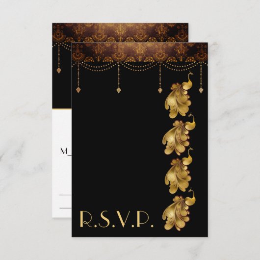 Cartons Réponse Golden Peacocks, ancien Mariage Art déco égyptien (Devant / Derrière)
