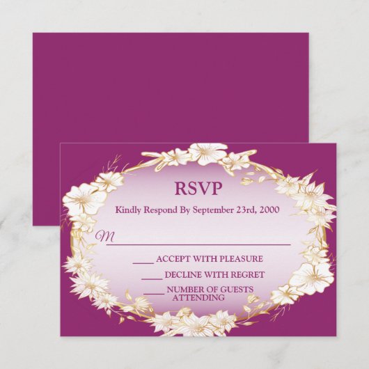 Cartons Réponse Golden White Floral Pink Geometric Rustic Wedding  (Devant / Derrière)