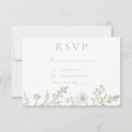 Cartons Réponse Gorgeous Sage Line Art Wedding (Devant)