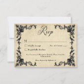 Cartons Réponse Gothic Black Tan Parchment Filigree Heart Wedding (Devant)