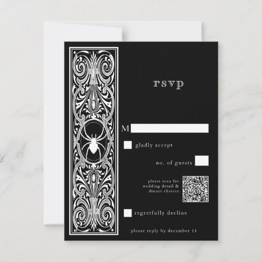 Cartons Réponse Gothique Éffrayant Spider noir blanc Mariage QR Co (Devant)
