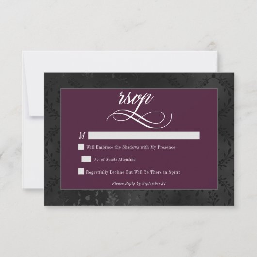 Cartons Réponse Gothique foncé Noir Floral Satin Damask Vin Mariag (Devant)