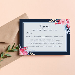 Cartons Réponse Gracy Floral rose et Dusty Blue Mariage